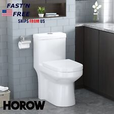 HOROW Small Modern One Piece Toilet Elongated Dual Flush w/ Soft Close Seat picture
