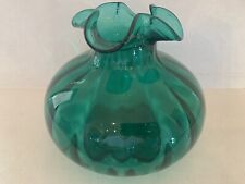 Vintage MCM Hand Blown Emerald Green Glass Bulbous Collared Vase BEACON picture