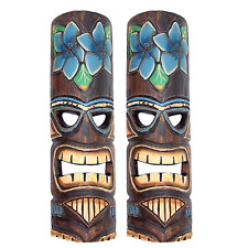 Hand Crafted Polynesian Hawaiian Floral Painted Tiki Masks, Wall Décor, Set of 2 picture