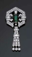 1920-1930s Vintage Style Green Emerald & Old Mine Cut CZ Dangle Women's Brooch picture