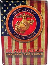 Marines, The Few, The Proud W/ Flag Background Wall Sign Plaque - Vintage picture