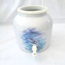 Porcelain Water Crock Dispenser Swimming Dolphins 2.5 Gal  picture
