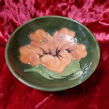 MOORCROFT Pink HIBISCUS PEDESTAL Green BOWL 4 1/2 inch  picture