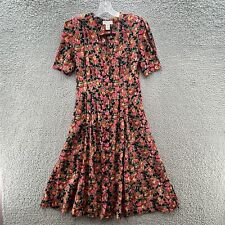 VTG 80s 90s Express Dress Womens 9 Red Floral Cottagecore Fit Flare Midi picture