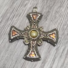 Miracle Scottish Celtic Glass Cross Necklace Pendant W/ Stones Made in England picture