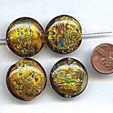 6 VINTAGE GLASS LAMPWORK TOPAZ SILVER LINED MULTI COLOR 24mm. SAUCER BEADS H179  picture