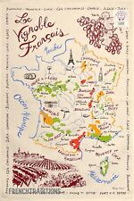 French Cotton Kitchen Dish/Tea Towel - Wine Map of France - Made in France picture