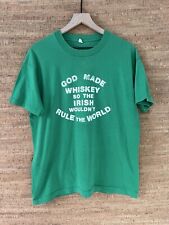 VTG Irish 1980's God Made Whiskey T-Shirt Size L Green Single Stitch Tee picture