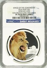 2016 Niue Kings Of Continents African Lion Colorized NGC PF70 UC Silver .999 OZ picture