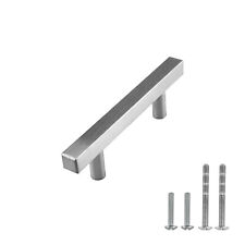 Brushed Nickel Square Modern Cabinet Handles Pulls Knobs Kitchen Stainless Steel picture