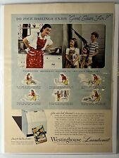 Vtg 1950s Westinghouse Laundromat Washing Machine Print Ad Kids Boy Laundry Blue picture