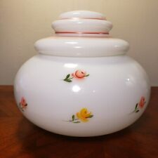 Vintage Davis Lynch Hand Painted Small Flowers Milk Glass Lidded Jar picture