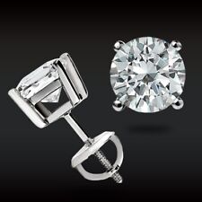 1 CTW Real Certified Round Moissanite Solitaire Stud Earrings 14K White Gold New picture