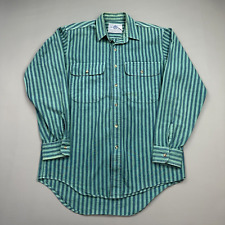 Vintage Wrangler Shirt Mens Medium Green Striped Denim Cowboy Western USA Made picture