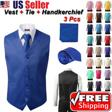 SET Vest Tie Hankie Fashion Men's Formal Dress Suit Slim Tuxedo Waistcoat Coat picture