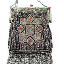 Antique Art Nouveau Edwardian French Cut Steel Micro Beaded Purse Jeweled Clasp picture