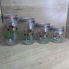 ARC  France Springtime Glass Canisters Lot Of 4 W/Rubber Seals Vintage picture