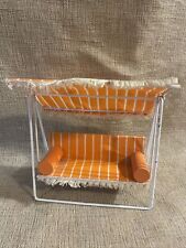 VINTAGE DOLLHOUSE PATIO SWING With AWNING STRIPED Orange WHITE Furniture Metal picture