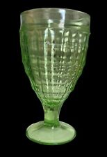Vintage Uranium Green Depression Water Footed Block Glass 5.5” Mint picture