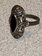 Vintage Marcasite and Black Onyx Sterling Silver Ring, Size 8.75, Imported from picture
