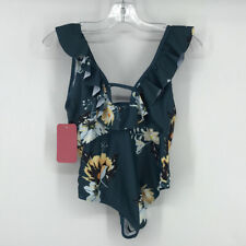 PatPat Girl's 8-9T Turquoise Floral Print One Piece Swimsuit With Ruffles NWT picture