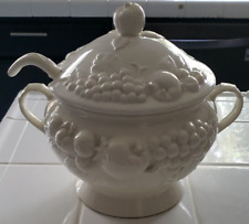 Vintage Off-White Signature Japan Footed Ceramic Soup Tureen Bowl, and Ladle picture