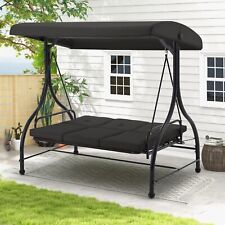 Outdoor 3-Person Patio Swing Chair 2-in-1 Convertible  Canopy Swing Bed 4 color picture