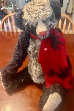 Vintage Signed Linda Roger’s Stuffed Jointed Mohair Teddy Bear Scarf Brown 20” picture