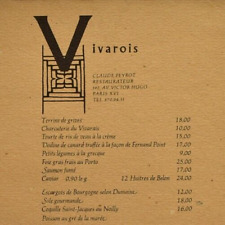 Vintage 1967 Vivarois Restaurant Menu Avenue Victor Hugo Paris France picture
