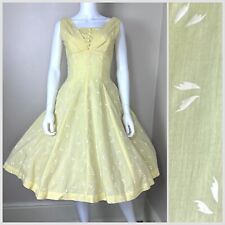 Vintage 1950s Pastel Yellow Sleeveless Dress 50s Full Skirt Union Made picture