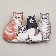 Vtg Artisan Webb Cat Brooch Paper Wooden Pin Black Orange Tabby Gray Kitty Read picture