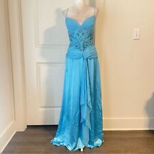 VTG Dave & Johnny Blue Pastel Beaded Silk Formal Gown Size Juniors 13/14 picture