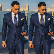 Navy Blue Striped Mens Suit Slim Fit Tuxedos Groom Business Party Wedding Suit picture