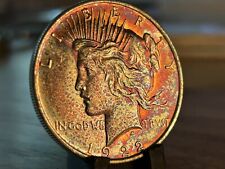 1922 Knockout Silver Peace Dollar BU+ 💎 Luster 🌈 Gold Indigo Violet Toning 57A picture