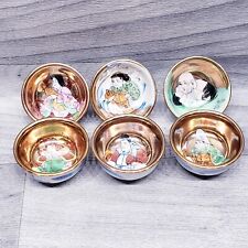 Sake Cup Set Of 6 Lucky Gods Japanese Porcelain Vintage picture