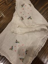 Heirloom Hand-Embroidered Madeira Floral Wedding Handkerchief Pink White Crochet picture