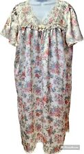 Vintage Miss Elaine XL Satin Night Gown Floral Lace Rosette Short Sleeve USA picture