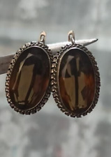 Huge Oval Vintage Earrings Silver 925 Rauch Topaz Stone Gorgeous Women's Jewelry picture