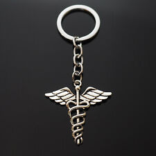 Medical Caduceus Symbol Keychain Nurse Doctor Ambulance Wing Snake Silver picture