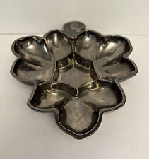 VINTAGE SMOKED GLASS SILVER OVERLAY DIVIDED LEAF DIVIDED SERVING TRAY/BOWL picture