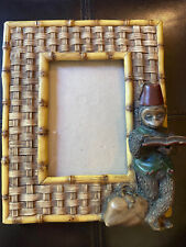 Vintage Late 20th Century Monkey Picture Frame With Faux Bamboo and Wicker Fram picture