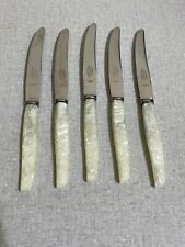 5 VTG Everbrite Sheffield England Stainless Steel Knives Mother Of Pearl Handle picture
