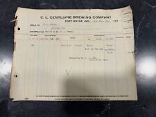 Centlivre Beer Business Receipt 1919 Pre-prohibition Fort Wayne IN Original picture