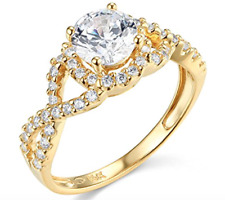 2 Ct Round 14K Yellow Gold Created Diamond Halo Twisted Shank Engagement Ring picture