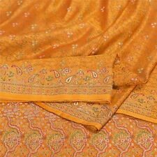 Sanskriti Vintage Yellow Sarees Pure Satin Woven Brocade/Banarasi Sari Fabric picture