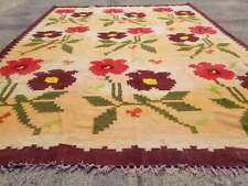 Fine Vintage Traditional Hand Made Oriental Wool Brown Kilim Rug 8.6x6.6ft picture