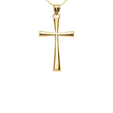 Solid 14k Yellow Gold Cross Pendant Necklace ( Small ) picture