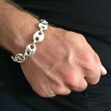 925 Sterling Silver Mens Mariner Puffed Link Chain Bracelet 9.05 Inch 24GR 14mm  picture
