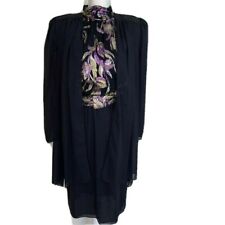 Patra Dress Jacket Set Black Womens Size 12 Vintage Purple Belt Shoulder Pads picture