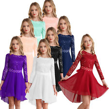 US Kids Flower Girl High Low Dress Long Sleeve Sequins Lace Formal Ball Gown picture